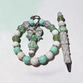 Blessed Bead worx beaded keychain and matching pen set in mint, white, and forest green with crystal bow charm