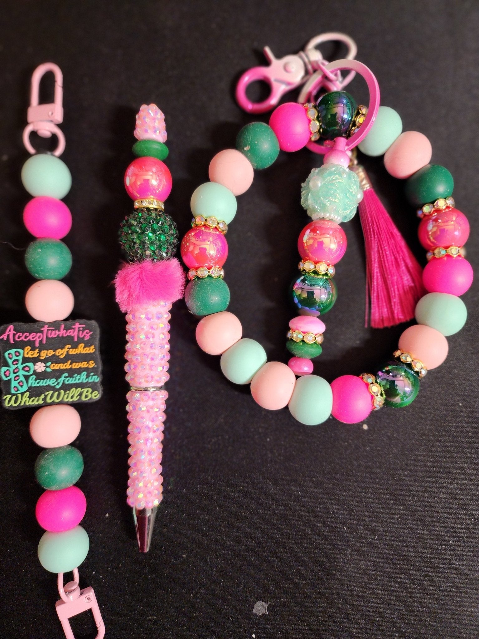 Customizable wristlet Keychain combo with phone charm - Blessed Bead worx