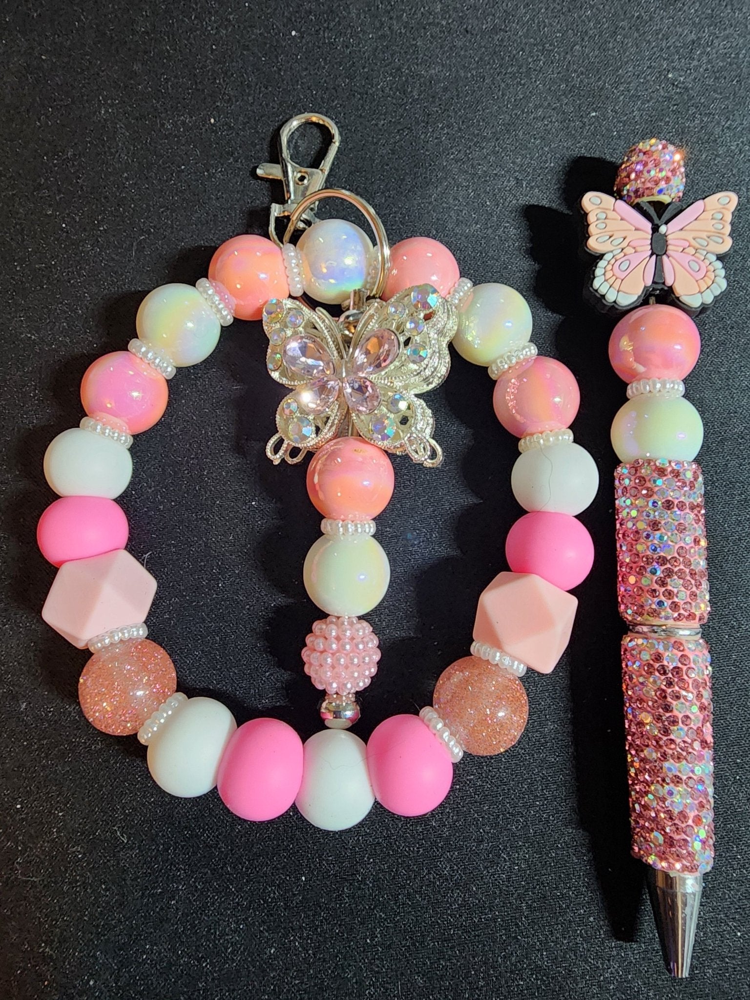 Pink white butterfly - Blessed Bead worx